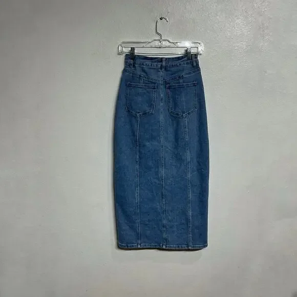 House of Harlow 1960 × Nicole Richie Denim Maxi Skirt Sz 2